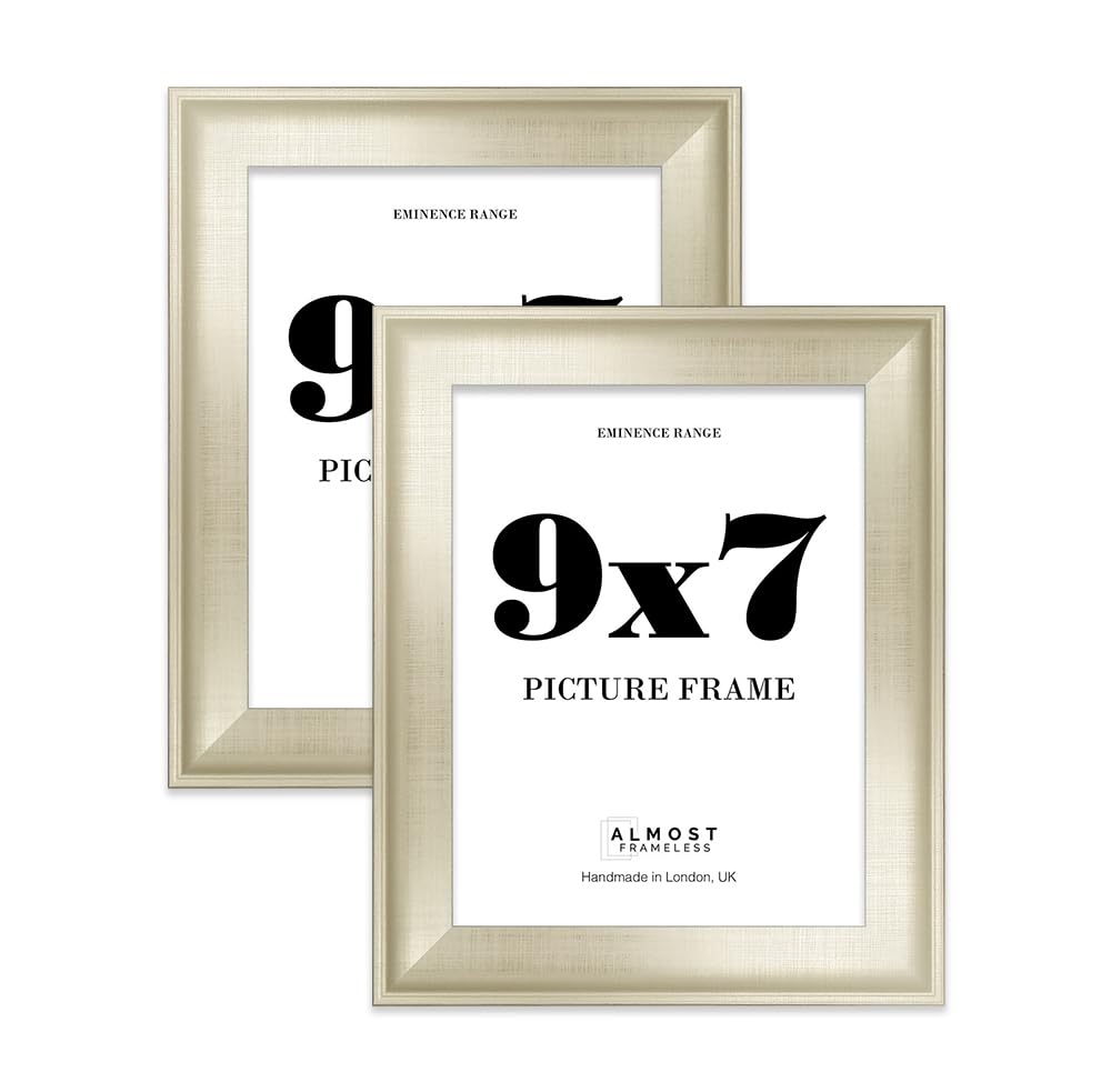 9x7" Silver Picture Frame - Rustic Wood Industrial Effect Photo Frame for Wall Display, Ideal for Posters, Prints & Home Décor, Wall Hooks and Kickstand, 32mm Edge - 2 Pack