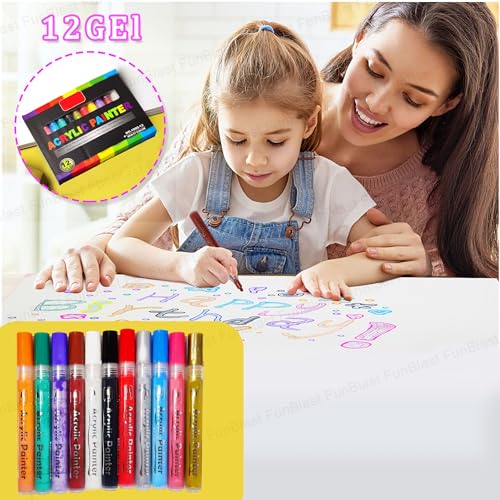 Image of FunBlast Acrylic Marker Set - 12 Thick Point Water Based Paint Pens For Diy Multicolor Marking