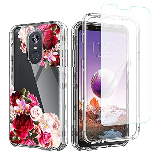 ACKETBOX LG Stylo 4 Phone Case,Hybrid Impact Defender Shockproof Flofal Design Three Layer Full-Body Protective PC Back Case+Bumper and TPU Cover for LG Stylo 4(Flowers-03)