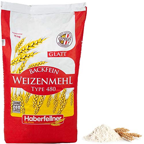 Weizenmehl 25kg Typ 405 glatt von Haberfellner | Hochwertiges Mehl zum Backen und Kochen - ohne Gentechnik und pestizid-kontrolliert | Geeignet als Keksmehl, Kuchenmehl und für Feingebäck Cover