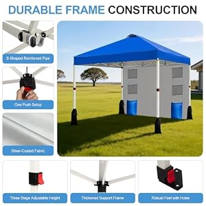 WEIZE 10x10 Pop Up Canopy Tent, 1-Button Push Setup Canopy Tent with 1 Sidewall, Adjustable Height Instant Portable Shelter, Portable Roller Bag, Easy Outdoor Sun Shade for Events, 4 Weight Bags, Blue — photo 2 of 6