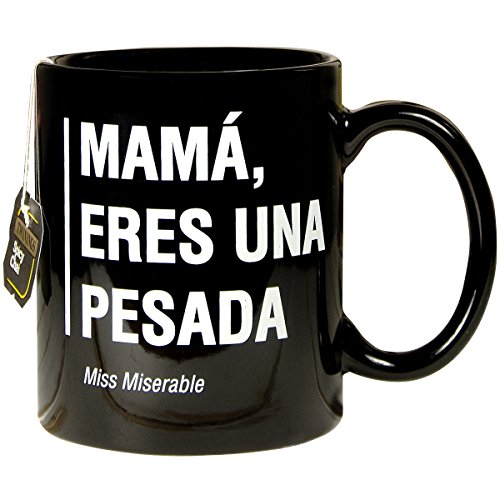 Miss Miserable Mamá, Eres una Pesada Taza de café para Desayuno, Cerámica, Negro con Letras Blancas Miss Miserable Mamá, Eres una Pesada Taza de café para Desayuno, Cerámica, Negro con Letras Blancas