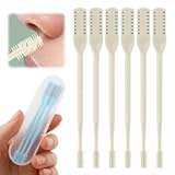 2-in-1 Nasal Hair Cutter, 2025 Upgrade 360° Rotating Nose Hair Trimmer with Double-Sided Blade & Ear Pick, Manual Nostril Hair Removal Tool for Men and Women, Soft Cleaning Brush (Beige, 6PCS)