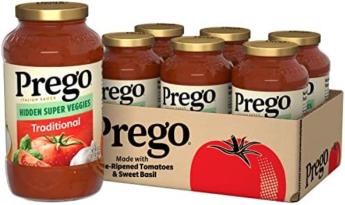 Prego Hidden Super Veggies Traditional Pasta Sauce, 24 Oz Jar (Case of 6)