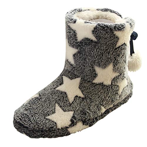 Chaussons Femme Hiver Chaud Montants Mignons Fourrure Doublée avec Pompons Motif Etoile Femmes Maison Bottes Doublure Fourrure Anti-dérapant Chaussures BaZhaHei(40-41,Marine)