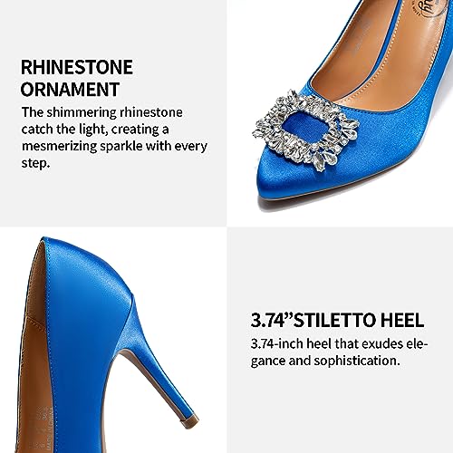 Trary Women's Stiletto High Heels Pumps Wedding Closed Toe Heels Sparkly Rhinestone Sexy Elegant Women's Pumps Party Bridal Dress Shoes for Women with Jewel Buckle4