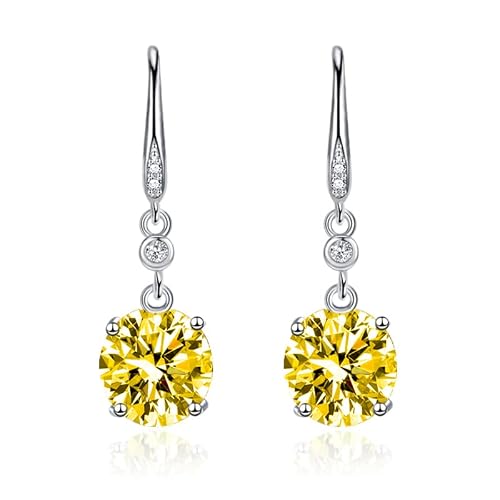 Boucles d'Oreilless Femme, Cuivre Solitaire Rond Cubic Zirconia Jaune Boucles d'Oreilles Pendantes Argent pour Femme