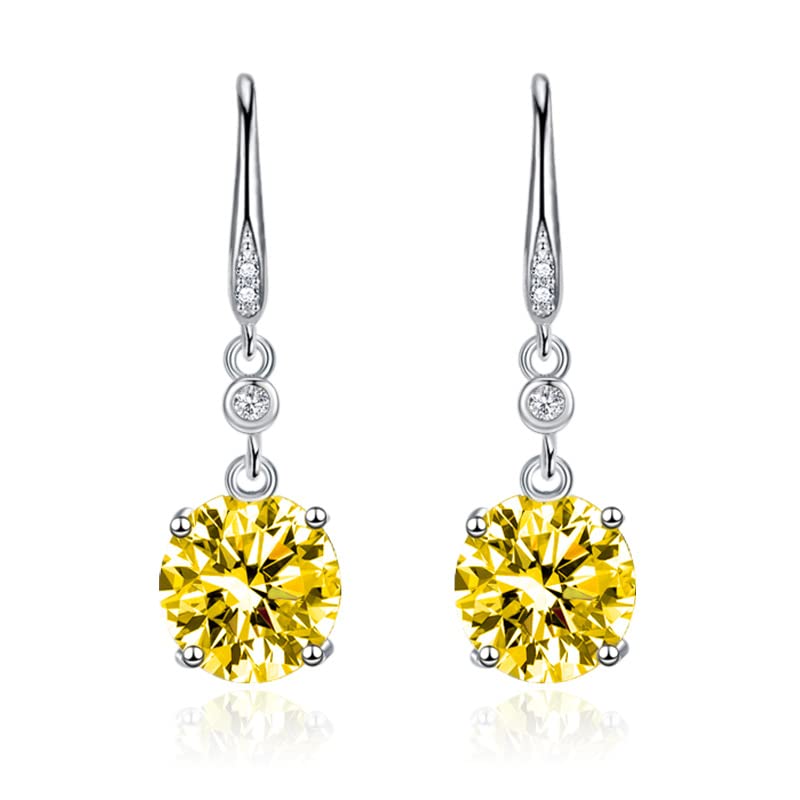 Boucles d'Oreilless Femme, Cuivre Solitaire Rond Cubic Zirconia Jaune Boucles d'Oreilles Pendantes Argent pour Femme