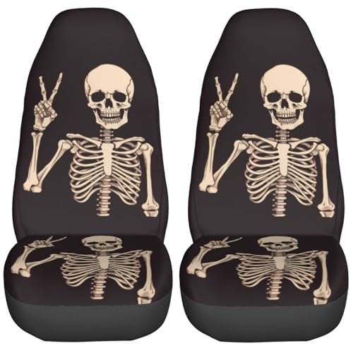 Dujiea Funny Skull Car Front Seat Covers 2 Pcs Universal Auto Seat Covers Front Seats Only, Vehicle Bucket Seat Protectors Fit for Most Car SUV Sedan and Truck