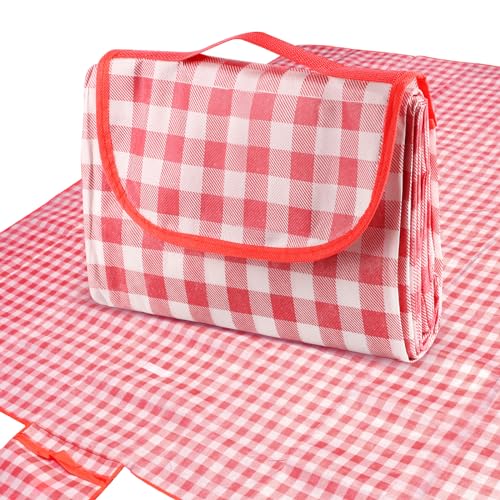 NQEUEPN Couverture de Pique-Nique d'Extérieur, 200x200cm Grande Couverture de Plage Imperméable et Résistante au Sable Tapis de Pique-Nique pour Plage Parc Voyage Festival de Musique (Rouge)