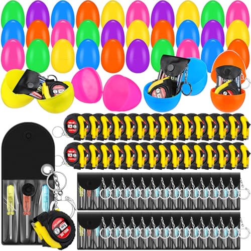 WinnerWhy 30 Packs Easter Basket Stuffers for Adult Easter Eggs Prefilled with Tape Measure Screwdriver Keychain for Men Adult Gifts Bulk Egg Hunt Party Prizes