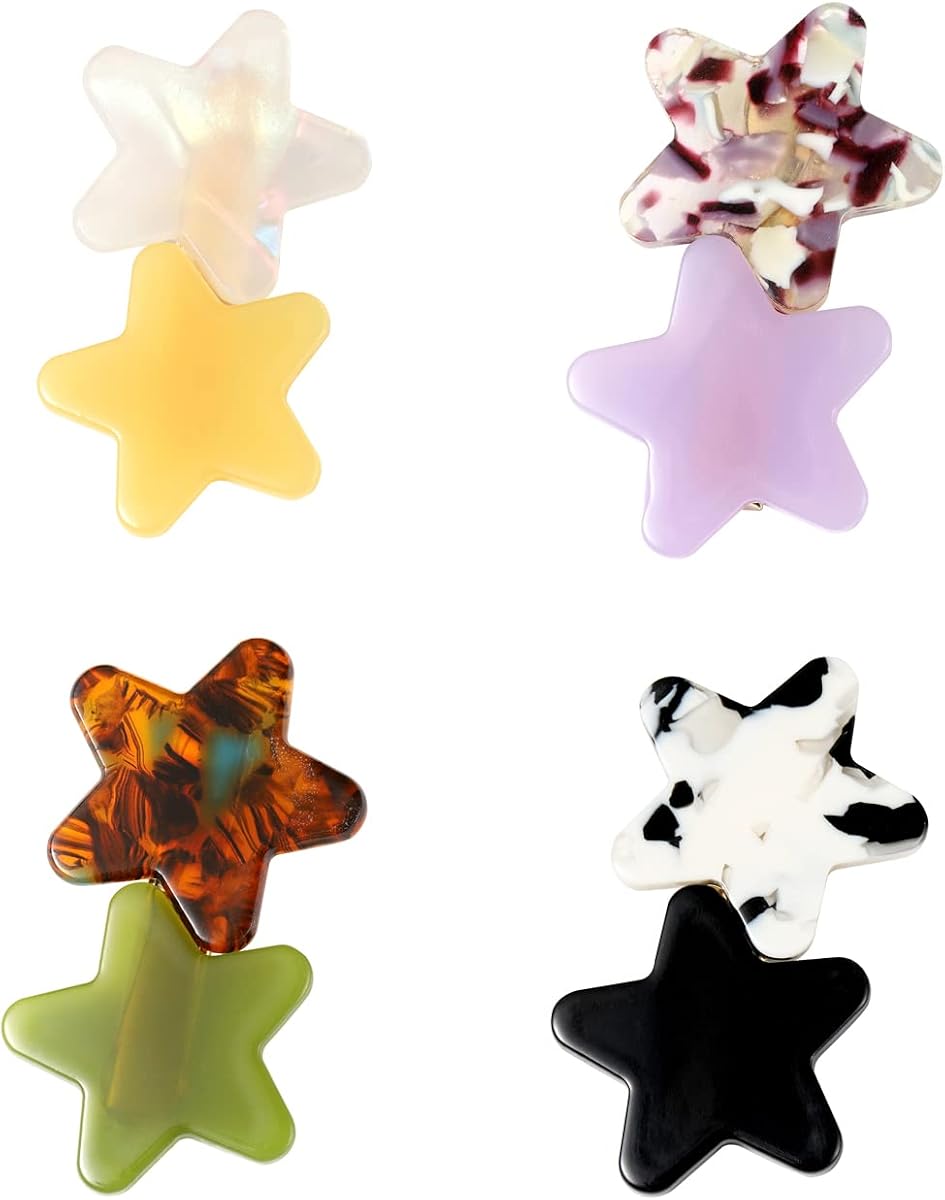 4PCS Pinzas para el cabello de estrellas de resina acrílica Pinzas para el cabello de cocodrilo geométricas para mujeres (multicolor)