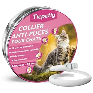 Collier Anti Puces pour Chat, Naturel Collier Anti Tique Chat, Protection Imperméable 12 Mois, Réglable