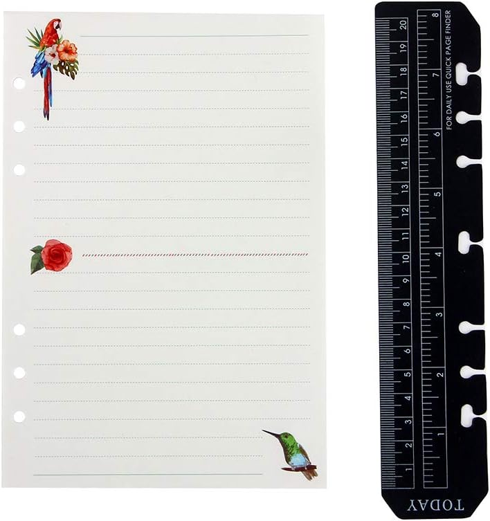YHH A5 Standard Notebook Refill And Ruler Marker, 6 Hole, Loose Leaf Inserts for Refillable Journal 6-Ring Binder/Planner Organizer, Creative Pretty Filler Paper Nice Refill Pad 180 Pages, Ruled/Lined