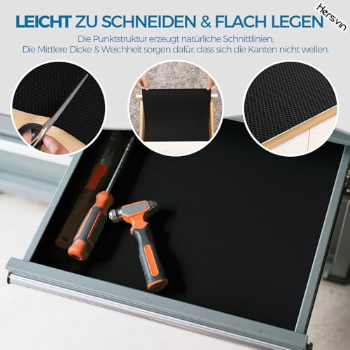 Hersvin Schubladenmatte 50cmx600cm Schubladeneinlage Eva Schrankpapier Nicht Klebende Wasserfest Unterlage Teppich für Küchenschränke Regalschrank (Schwarz Punkt)