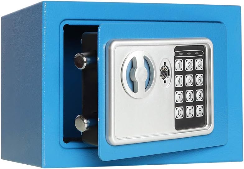 Lovndi Electronic Security Safe Box, 0.17 Cubic Feet Digital Deposit Box for Home Office Hotel Business, Lock Box for Cash Jewelry Storage, Blue : Office Products