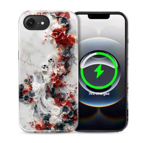 NONMY for iPhone 16E/17E Case,Hybrid 2 Layer Hard Shell Silicone Protective Case - Plum Blossom Skull Halloween - Scratch Resistant Shockproof Cover