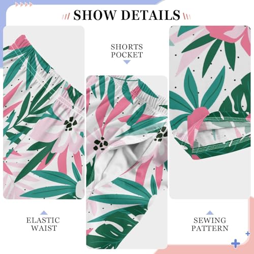 ZZXXB Hibiscus Flowers and Leaves Boys Long Pants Soft Trousers Elastic Waist Kids Lounge Bottoms with Pockets S-XL4