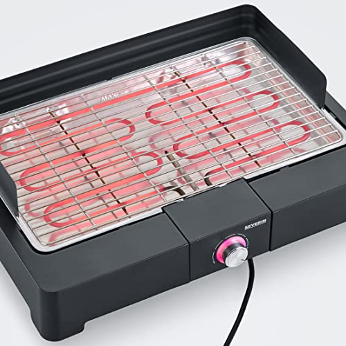 SEVERIN Plancha Grill de mesa, parrilla eléctrica de acero inoxidable para interior y exterior, arranque rápido, sin riesgo de quemaduras, negro, PG 8565