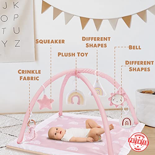Washable Tummy Time Mat, Baby Play Gym with 6 Featured Toys, Baby Gym for Infant & Toddler, Larger Baby Play Mat, Deluxe Baby Play Mats for Floor, Sensory and Motor Skill Development, Non Slip, Pink by Mallify - Image 3