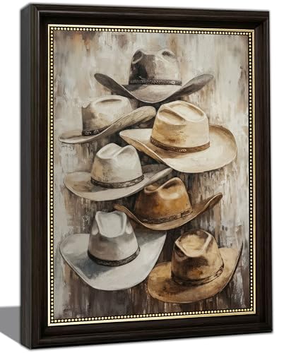 Framed Vintage Cowboy Hat Canvas Wall Art Neutral Country Rodeo