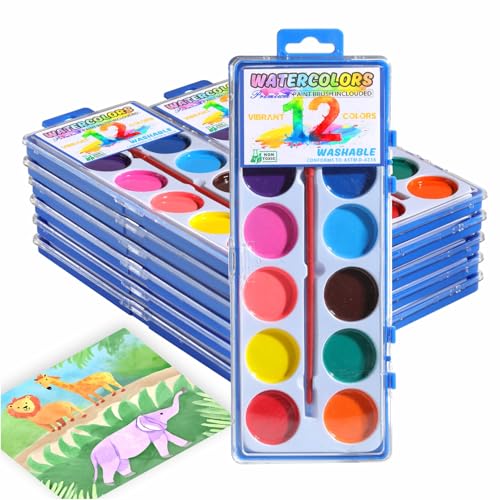 24 Packs Watercolor Paint Set Bulk, 12 Vibrant Colors Washable
