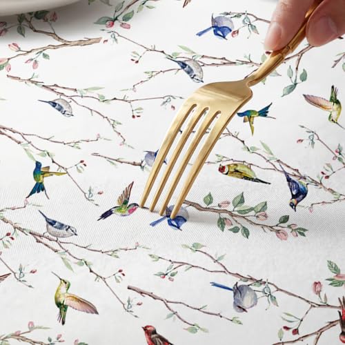 Horaldaily Spring Fitted Tablecloth Fit for 5ft Rectangular, Spring Colorful Birds Branch Washable Table Cover Elastic Edged for Dinning, Picnic, Camping, Banquet by Horaldaily - Used condition - Image 4
