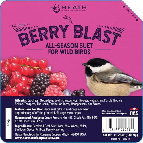 Heath Outdoor Products DD-15 Berry Blast Suet Cake, Case of 12, 0.75 lb