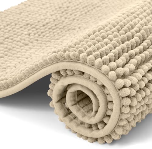 OLANLY Tapis de bain en chenille - Antidérapant - Doux - Absorbant - Lavable - Pour salle de bain - 40 x 60 cm - Beige