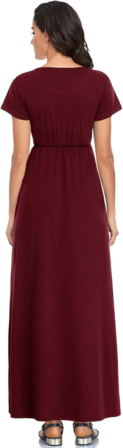 Lacavocor Womens Short Sleeve Maxi Dresses Empire Waist Long Dress - Image 3