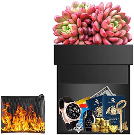 Sdstone Flower Pot Diversion Safe With Fireproof Money Bag and Lock,Secret Safe Lock Box,Holder for Outdoor, Home,for Hiding Cash, and Other Valuables,Waterproof, Corrosion protection (Black)