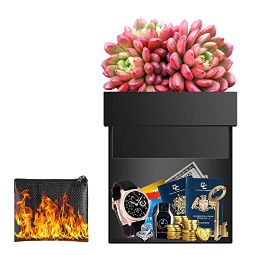 Sdstone Flower Pot Diversion Safe With Fireproof Money Bag And Lock,Secret Safe Lock Box,Holder For Outdoor, Home,For Hiding Cash, And Other Valuables,Waterproof, Corrosion Protection (Black) #TOP3