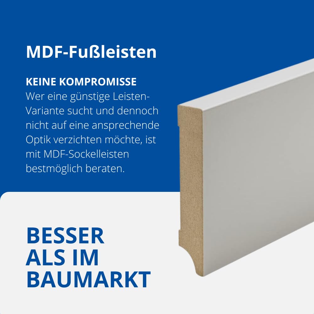 Sockelleisten Hellgrau Weimar Profil MDF Folie 60/80/100mm [SPARPAKET] 60mm - 20 Stück / 46lfm