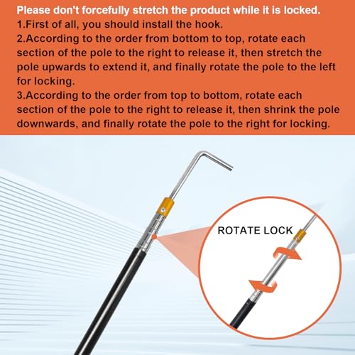 succulentlovers 1 PCS RV Awning Opener - Stainless Steel RV Awning Telescopic Puller Extends from 19'' to 61.8'' Telescoping Pole with Hook for RV Awning, Tent, Shelter, Camper, Canopy - Thumbnail 3