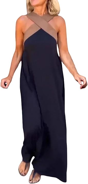 Summer Dresses for Women 2025 Sexy Criss Cross Halter Neck Maxi Dress Backless Holiday Evening Gown Beach Sundress