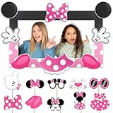 Hpscdyo Pink Mouse Photo Booth Props, Pink Selfie Props with Photo Frame for Birthday Baby Shower Party Decorations Supplies