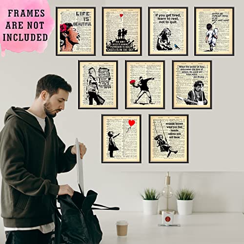 Banksy Wall Art Set - Motivational Graffiti Street Art Positive Inspirational Quotes Encouraging Poster For Living Room Teens Bedroom Home Office Decor - Unframed 8 X 10 Dictionary Prints #TOP4