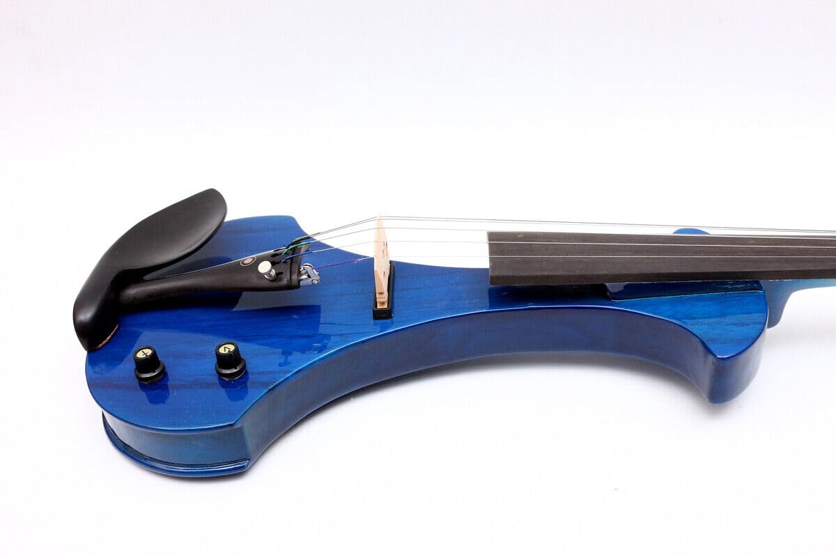 Violino Elettrico Blu a 5 Corde, Violino in Legno massello, Misura 4/4, con Accessori in Ebano, Cavo Jack Grande, Archetto per Violino e Custodia (Blu a 5 Corde)