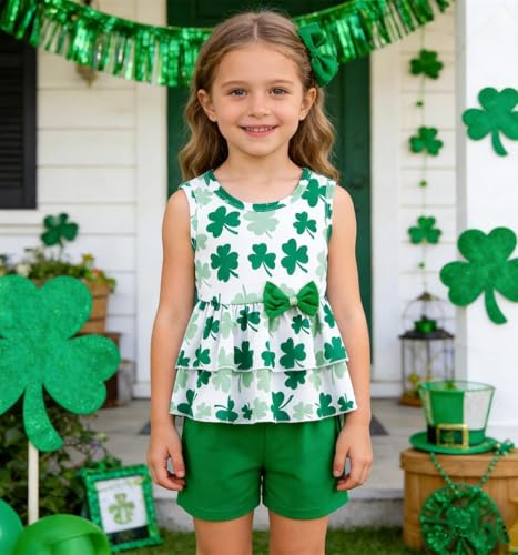 Image of Girls 2 Piece Outfit Summer Short Set Sleeveless Bow Knot Tank Top and Shorts Cute Clothes for Toddler Girls