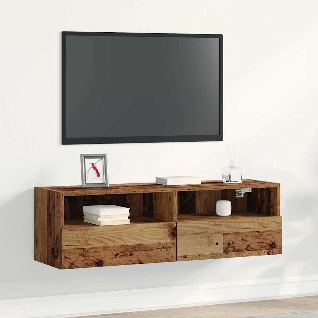 vidaXL Meuble TV Mural Bois Ancien 100 x 30 x 30 cm Bois d'ingénierie, Meuble de Rangement Mural rectangulaire Moderne, Support TV Flottant Chic pour Salon, Meuble média Durable