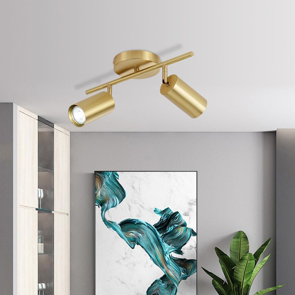 Nordic Modern Ceiling Spotlight Fixture, H65 Brass d Track Lighting, Industrial Spotlights Lights Fixtures Flexibly Rotatable Flush Mount Ceiling Light for Kitchen Dining Room Spotlight GU10 Bulb