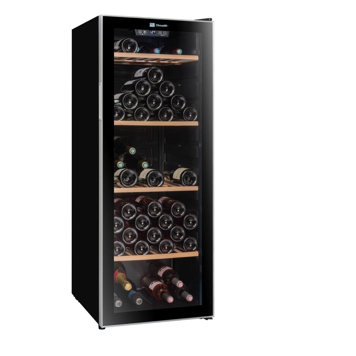Climadiff- Weinkühlschrank CS105B1, 105 Flaschen, Temperier-Servier-Weinschrank, Glastür aus UV-undurchlässigem Glas, Temperaturbereich von 5°C bis 20°C, freistehend