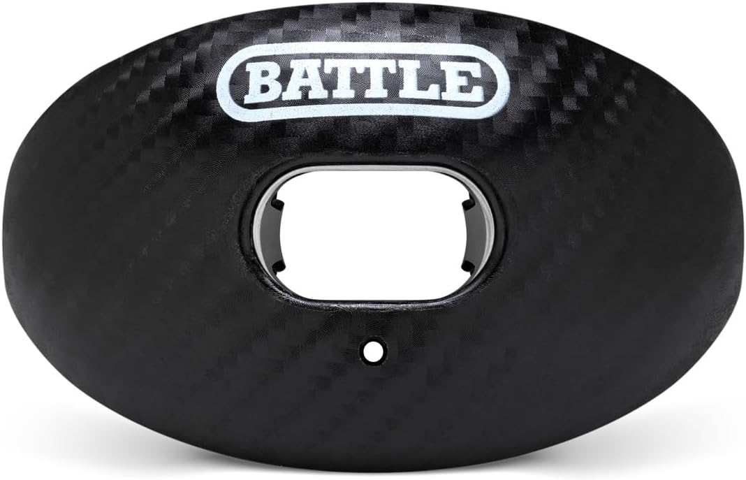Battle Sports Carbon Oxygen Football Mouthguard - with a Convertible Strap, Superior Airflow & Better Performance, Maximum Protection & Breathability Football Mouthpiece, Works with Braces - Black