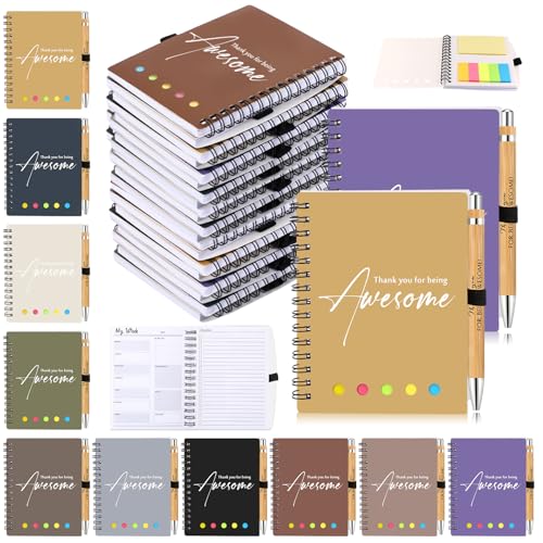 Cadeau de reconnaissance des employés : lot de carnets de notes à spirale et stylos bambou