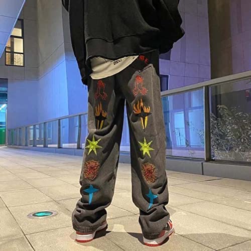 Harajuku Men's Jeans Colorful Print Straight Jeans Street Hip-Hop Loose Jeans Four Seasons Commuter Jeans Gothic Jeans3