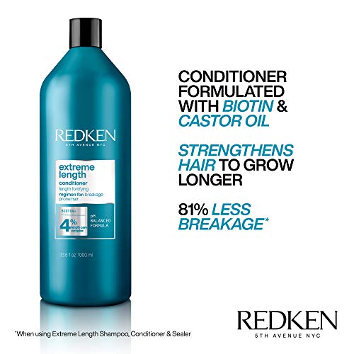 Image of Redken Extreme Length Biotin Shampoo & Conditioner Set For Longer Hair - Promotes Healthy Hair Growth, Strengthens Damaged Hair, Prevents Hair Breakage, Infused With Biotin