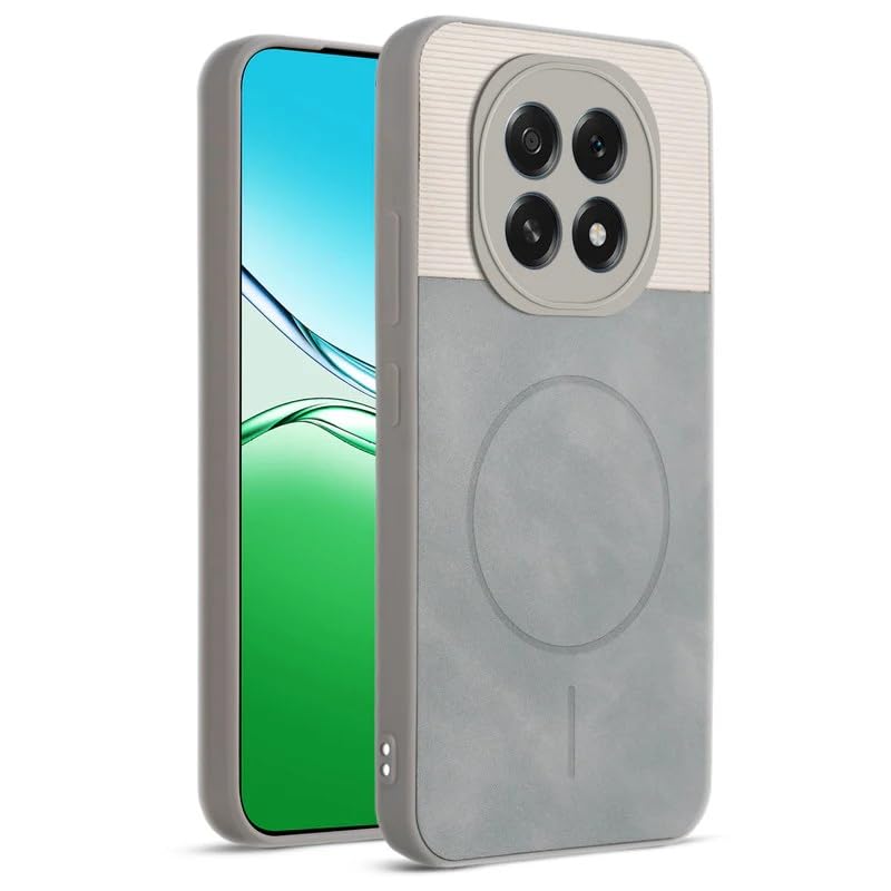 Image of Bintage case Dual-Leather Macc-Safe Design Phone Case| Soft Touch Finish | Full Camera Protectection Back Cover Compatible for Oppo CPH2721 / Oppo F29 5G - White & Matelic Grey