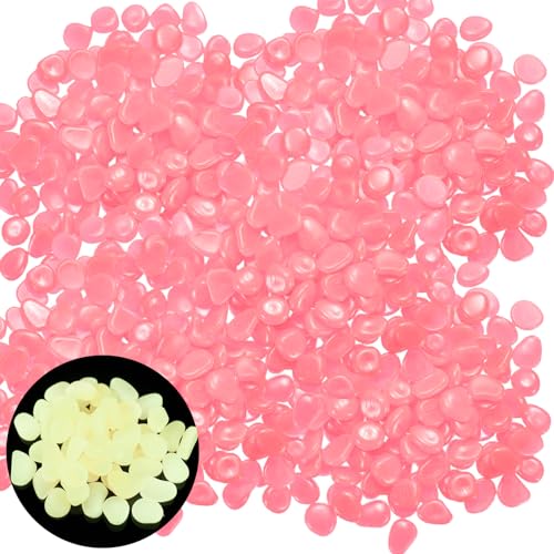 Teouuas 400 Pièces Pierres Lumineuses, Rose Galets Lumineux Cailloux, Cailloux Aquarium, Pierres Fluorescentes pour Jardin, Aquarium, Allées, Décoration Extérieure et Chambre d'Enfant