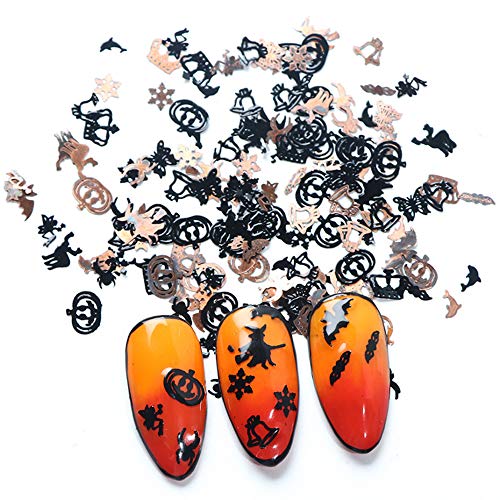 Macute Halloween Nail Art Glitters Gold Black Metal Decorations Nail Art Flakes Pumpkin Witch Spider Bat 3D Halloween Acrylic Manicure Sequins Holographic Face Body Confetti For Nail Art Tips Decor #TOP5