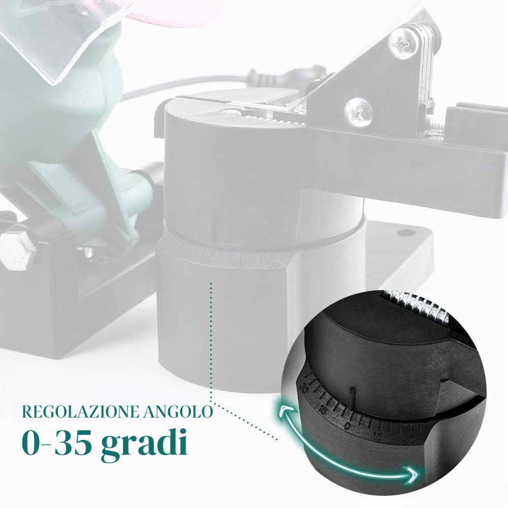 POSENPRO Affilacatena Elettrico per Motosega 220W, 8500 Giri/min, Regolazione dell'Angolo di Affilatura con Scala, Affilacatene Universale, Mola Inclusa: 100 x 10 x 3,2 mm